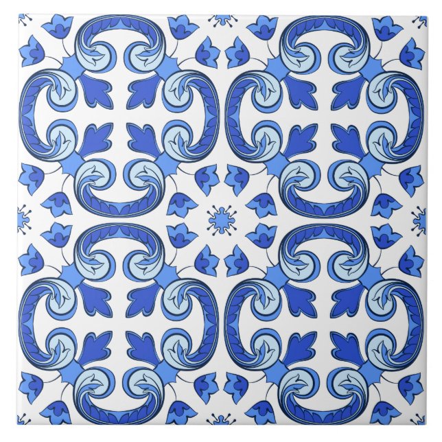 Modern Lissabon Blue Indigo Mosaic Azulejos Kakelplatta (Framsidan)