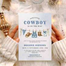 Modern liten cowboy blå klädstreck baby shower