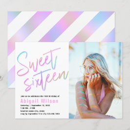 Modern liten holografisk sweet sixteen inbjudningar