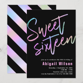 Modern liten holografisk sweet sixteen inbjudningar