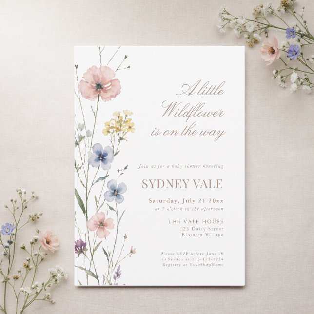 Modern liten vildblomma Blommig baby shower Inbjudningar (Skapare uppladdad)