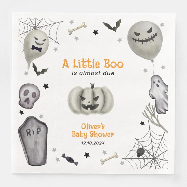 Modern Little Boo Ghost Boy Shower Pappersservett (Framsida)