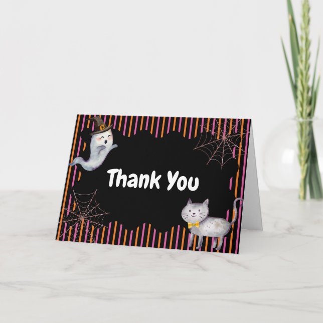 Modern Little Boo Ghost Cat Baby Shower Tack Kort (Framsida)