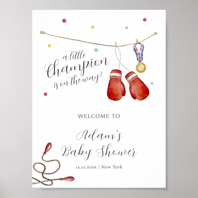 Modern Little Champion Boxing Baby Shower Welcome Poster (Framsidan)