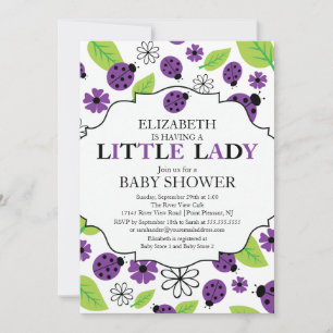 Modern Little Dam Lila Ladybug Baby Shower Inbjudningar