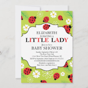 Modern Little Dam Red Ladybug Baby Shower Inbjudningar