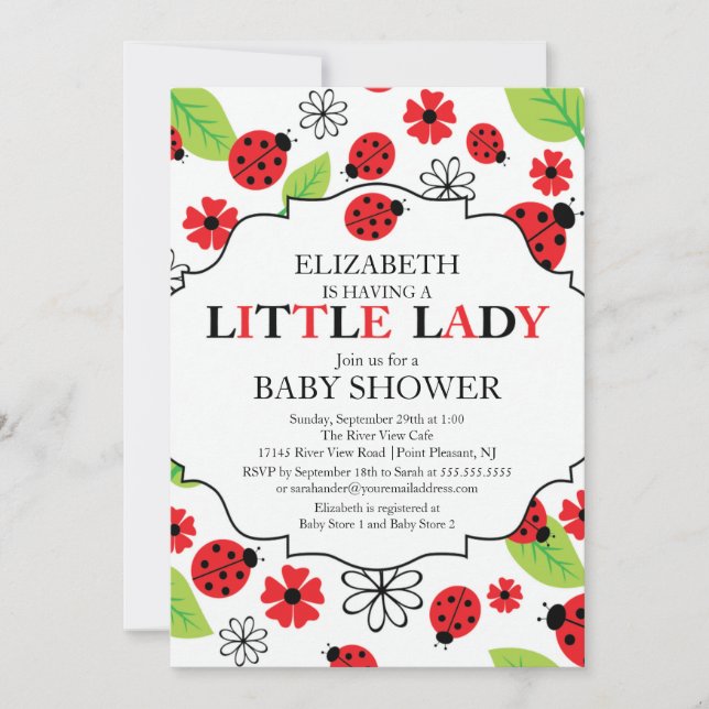 Modern Little Dam Red Ladybug Baby Shower Inbjudningar (Framsida)