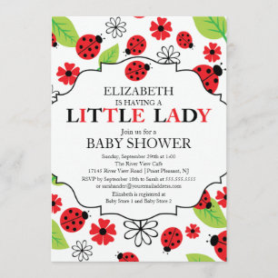 Modern Little Dam Red Ladybug Baby Shower Inbjudningar