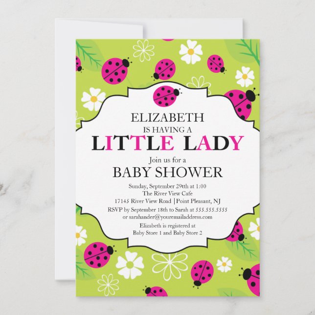Modern Little Dam Rosa Ladybug Baby Shower Inbjudningar (Framsida)