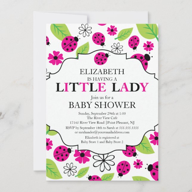 Modern Little Dam Rosa Ladybug Baby Shower Inbjudningar (Framsida)