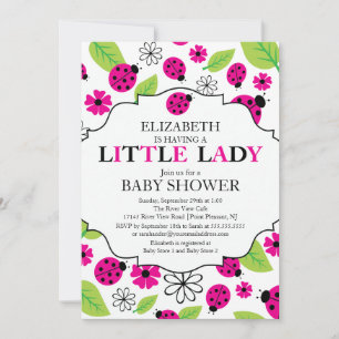 Modern Little Dam Rosa Ladybug Baby Shower Inbjudningar