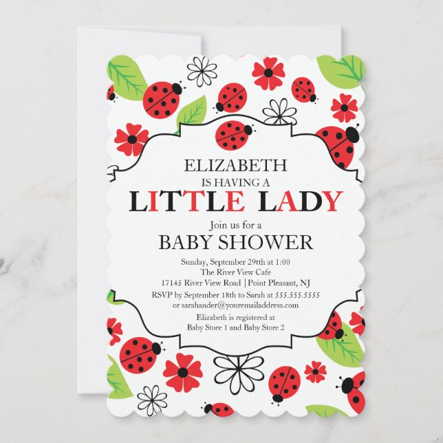 Modern Little Lady Red Ladybug Baby Shower Inbjudningar (Framsida)