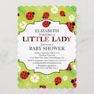 Modern Little Lady Röda Nyckelpiga Baby Shower Inbjudningar