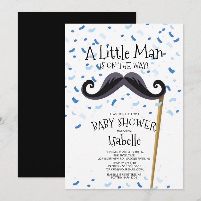 Modern Little Man Mustache Baby Shower Inbjudningar (Fram/baksida)
