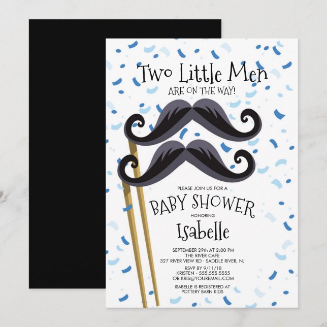 Modern Little Manar Mustache Twillingars Baby Show Inbjudningar (Fram/baksida)