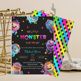Modern Little Monsters Watercolor babydusch Inbjudningar