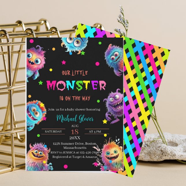 Modern Little Monsters Watercolor babydusch Inbjudningar (Skapare uppladdad)