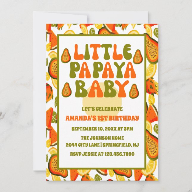 Modern Little Pa Pa Ya Baby Papaya Första födelsed Inbjudningar (Framsida)