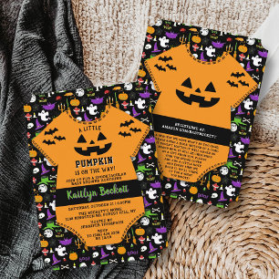Modern "Little Pumpkin" Halloween Baby Shower Inbjudningar