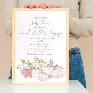 Modern Little Pumpkin Rosa Greenery Baby Shower Inbjudningar