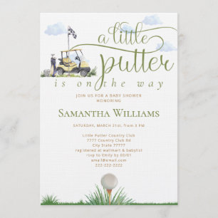 Modern Little Putter Golfer Grön Golf Baby Shower Inbjudningar