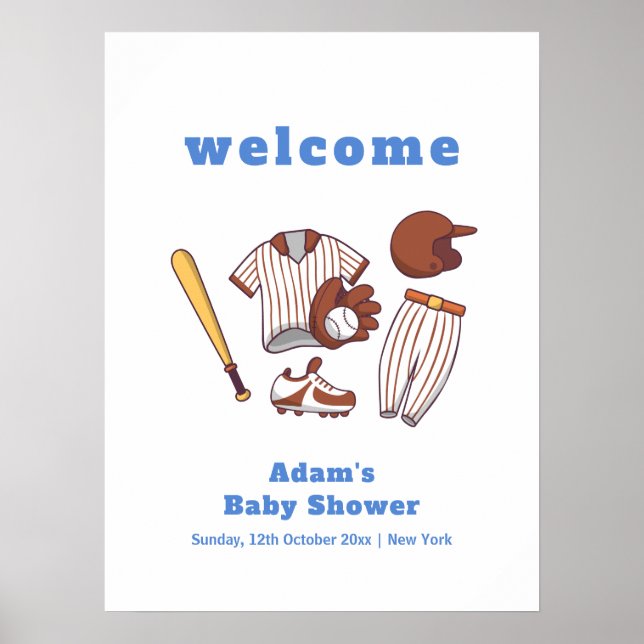 Modern Little Slugger Baseball Baby Shower Welcome Poster (Framsidan)