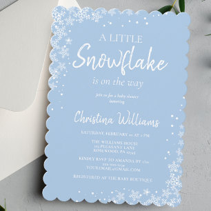 Modern Little Snowflake Blue Pojke Shower Inbjudningar