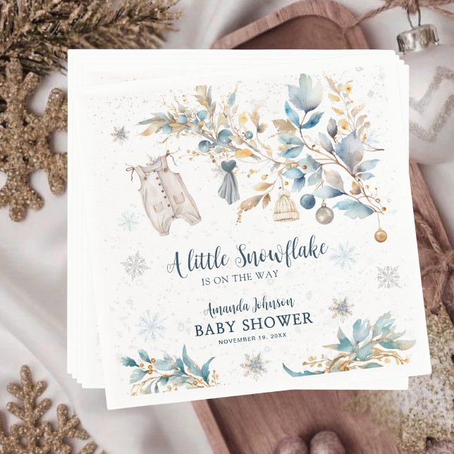 Modern Little Snowflake Clothesline Baby Shower Pappersservett (Skapare uppladdad)