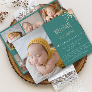 Modern Little Sunshine Newborn Photo Collage Birth Meddelande