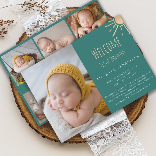 Modern Little Sunshine Newborn Photo Collage Birth Meddelande (Skapare uppladdad)