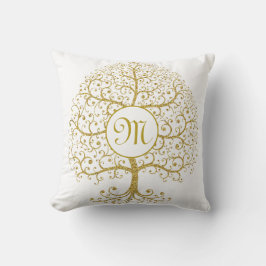 Modern Livets träd Monogram Guld Kudde
