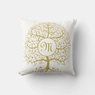 Modern Livets träd Monogram Guld Kudde