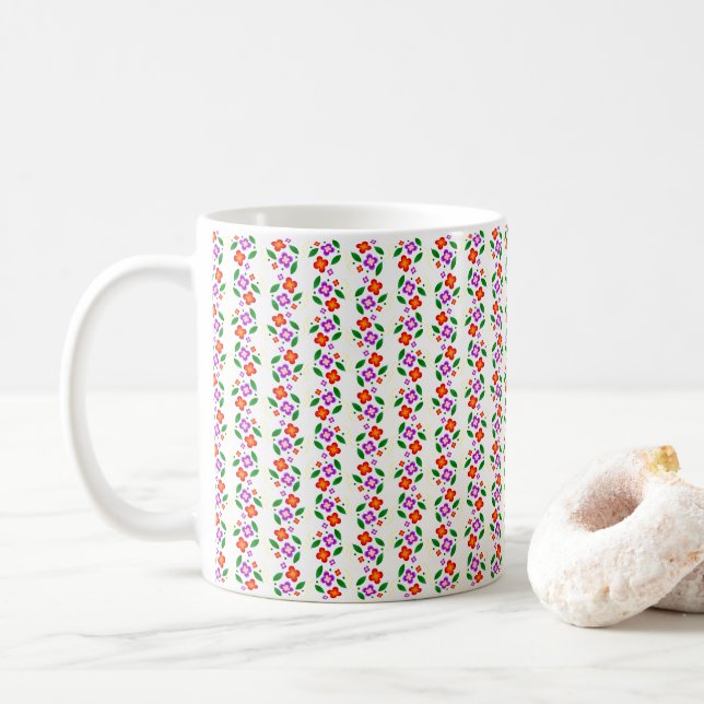 Modern Livlig Blommig Sömlös Ljus Botanisk Kaffemugg (Med munk)