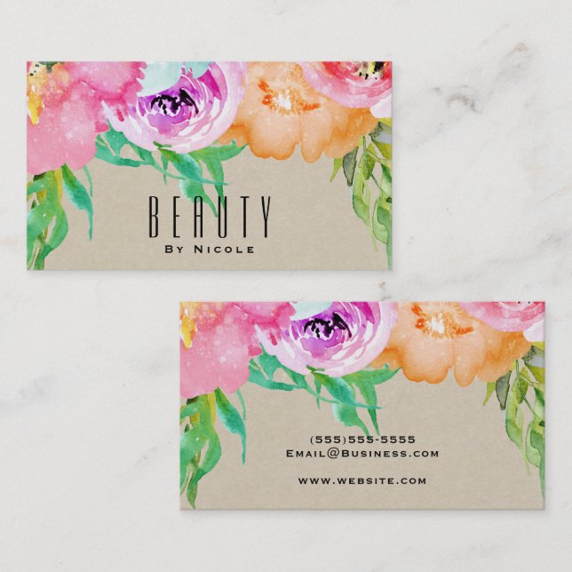 Modern Ljus Blommig Brun Kraft Glam Landsbygd Chic Visitkort (Fram/baksida)
