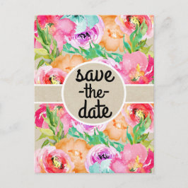 Modern Ljus Blommig Brun Kraft Spara Datum Meddelande Vykort