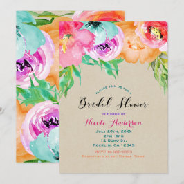 Modern ljus blomstergul brun kraft bröllopsdusch inbjudningar