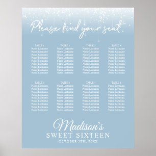 Modern Ljus Dusty Blue Sweet 16 Seatschdiagram Poster