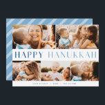 Modern ljus | Elegant Hanukkah 5 Photo Collage Julkort<br><div class="desc">glädjen i Hanukkah med dessa färgstarka fotosamlingskort med 5 av ditt favoritlandskap eller vågrät-orienterade foton. "Lycklig Hanukkah" förekommer i centrum av modern bifärstyp,  med familjen namn,  anpassningsbar hälsning (med "kärlek och ljus") och året längs grund.</div>