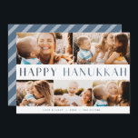 Modern ljus | Elegant Hanukkah 5 Photo Collage Julkort<br><div class="desc">glädjen i Hanukkah med dessa färgstarka fotosamlingskort med 5 av ditt favoritlandskap eller vågrät-orienterade foton. "Lycklig Hanukkah" förekommer i centrum av modern bifärstyp,  med familjen namn,  anpassningsbar hälsning (med "kärlek och ljus") och året längs grund.</div>