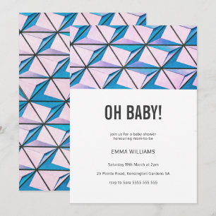 Modern ljus geometrisk rosa- & lilababy shower inbjudningar
