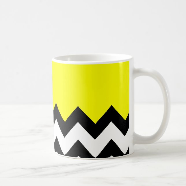 Modern ljus Gult med svart och vit Chevron Kaffemugg (Höger)