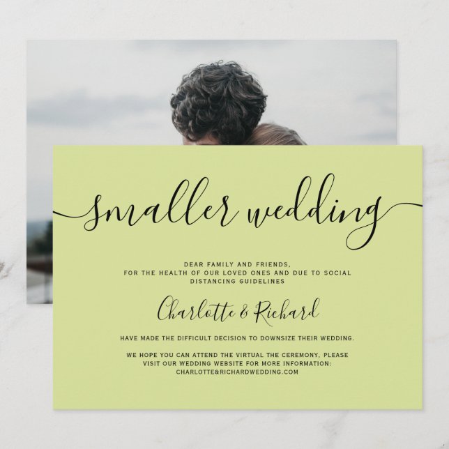 Modern ljus limegrön mindre bröllopsfoto meddelande (Fram/baksida)
