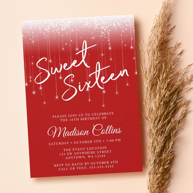 Modern Ljus Red Sweet 16 Inbjudningar (Skapare uppladdad)