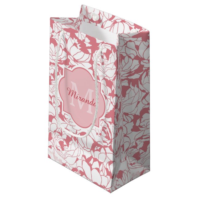 Modern Ljus rosa Blommigt, Girly Monogram med Namn (Framsidan Vinklad)