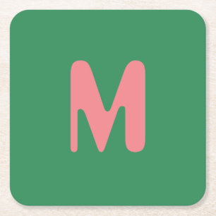 Modern Ljus rosa Initial Brev SJÖGRÄS GRÖNT Underlägg Papper Kvadrat