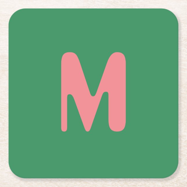 Modern Ljus rosa Initial Brev | SJÖGRÄS GRÖNT Underlägg Papper Kvadrat (Framsidan)