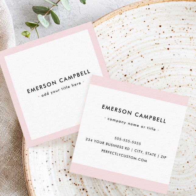 Modern ljus rosa kant professionell fyrkantigt visitkort (Modern light blush pink border professional square business card)