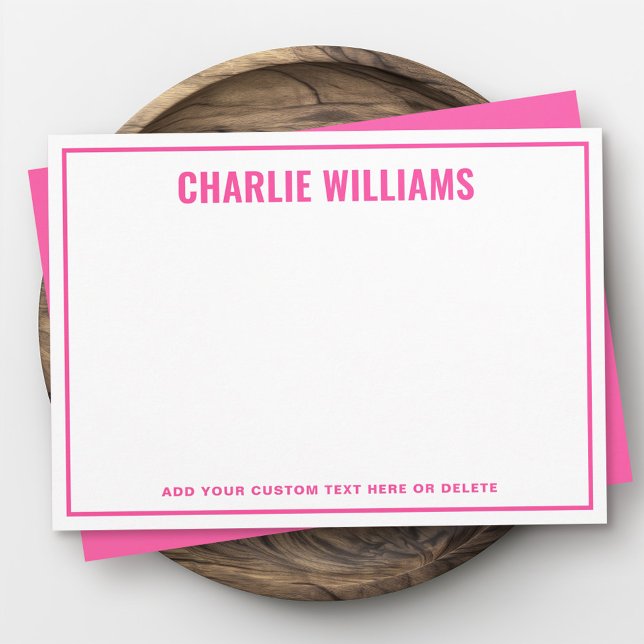 Modern ljus rosa namn gräns blank anteckningskort (Modern bright pink name border blank note card)