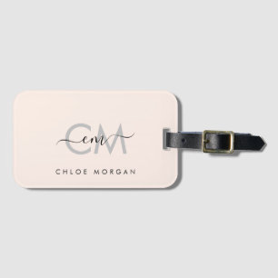 Modern ljus rosa skript namnteckning monogram bagagebricka