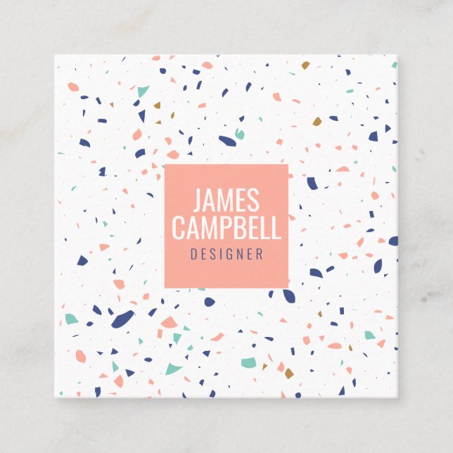 Modern ljus rosa terrazzo marmor abstrakt mönster fyrkantigt visitkort (Framsida)